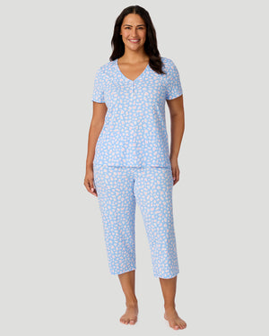 Cotton-Blend Short Sleeve Top With Cropped Pant Pajama Set PLUS