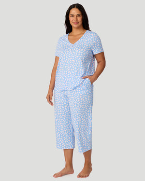 Cotton-Blend Short Sleeve Top With Cropped Pant Pajama Set PLUS