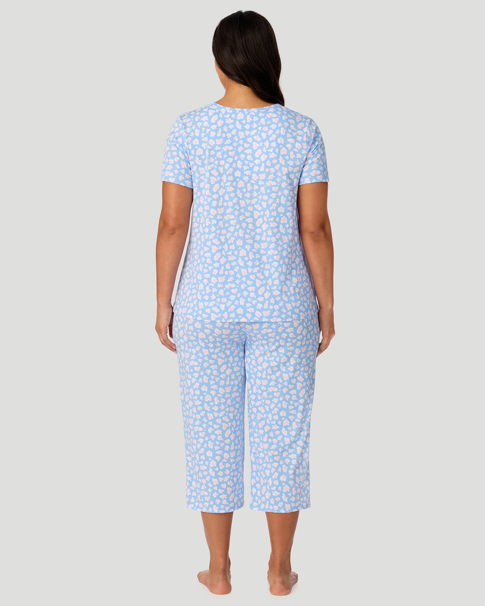 Cotton-Blend Short Sleeve Top With Cropped Pant Pajama Set PLUS