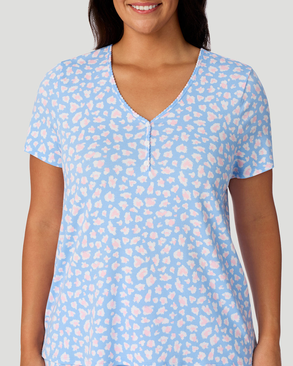 Cotton-Blend Short Sleeve Top With Cropped Pant Pajama Set PLUS