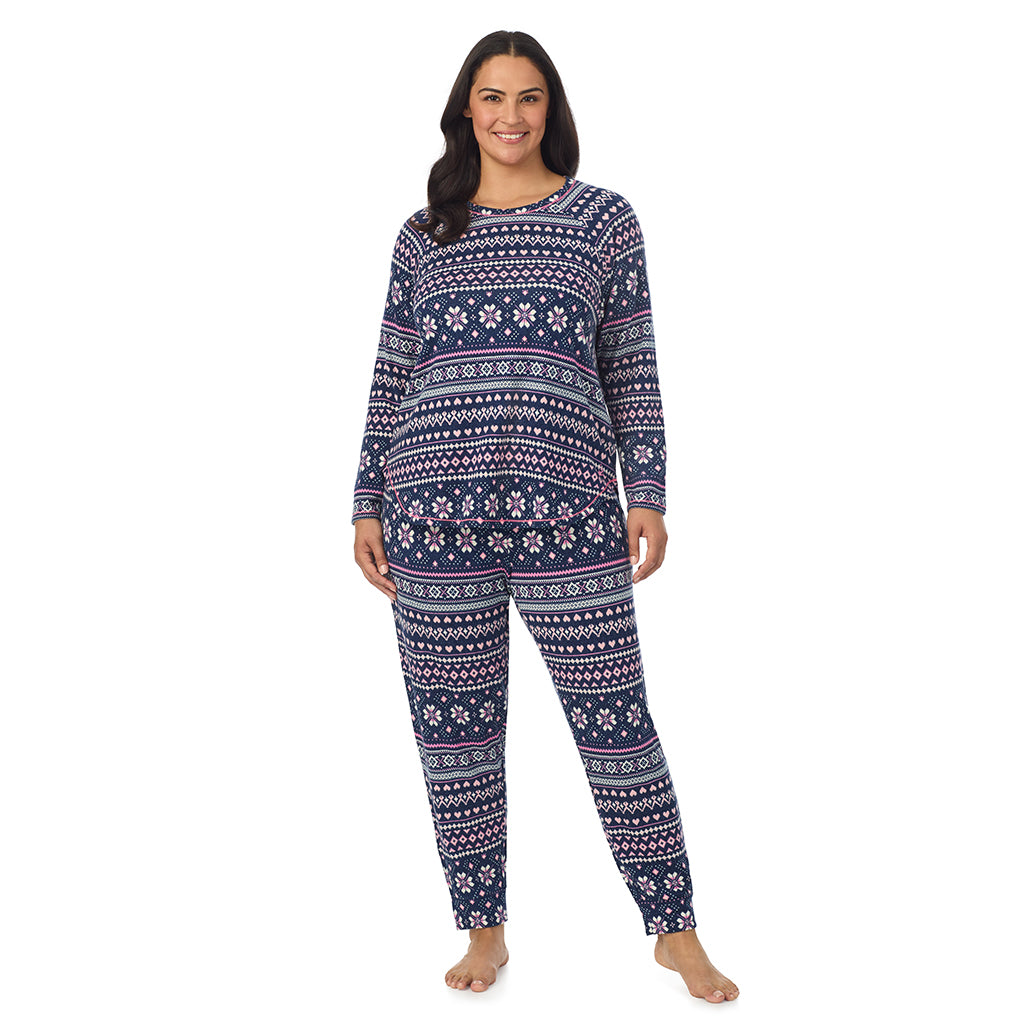 Brushed Sweater Knit Long Sleeve Pajama Set PLUS