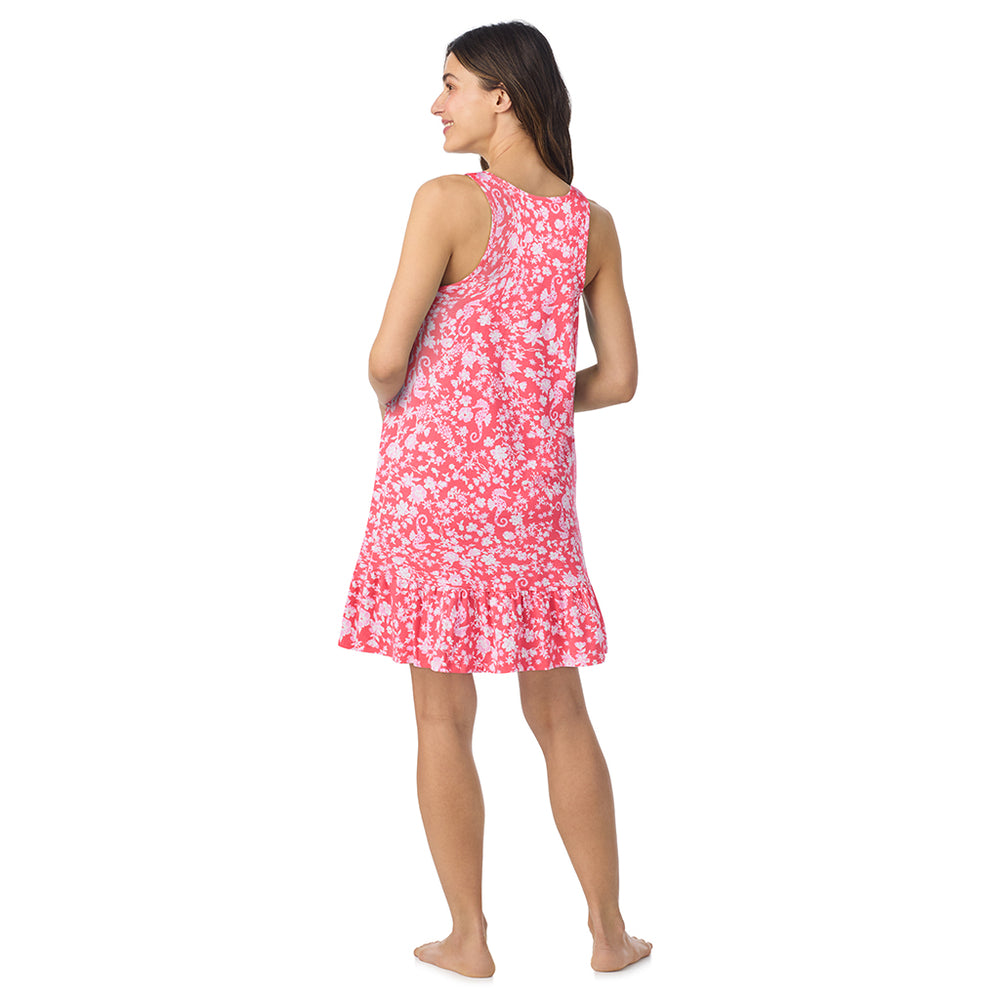 A lady wearing Cotton-Blend Sleeveless Sleep Chemise in Seahorse posing back view pose