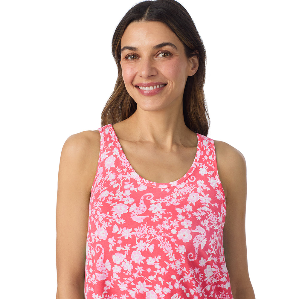 A lady wearing Cotton-Blend Sleeveless Sleep Chemise in Seahorse posing close up view pose