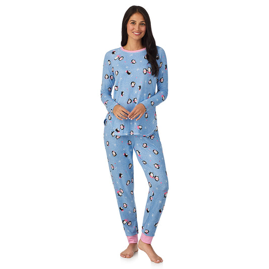 A lady wearing Brushed Sweater Knit Long Sleeve Top with Jogger 2-Pc Pajama Set