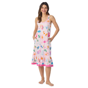  A lady wearing Cotton-Blend Sleeveless Sleep Midi-Gown in Pink Summer Scene posing front view pose