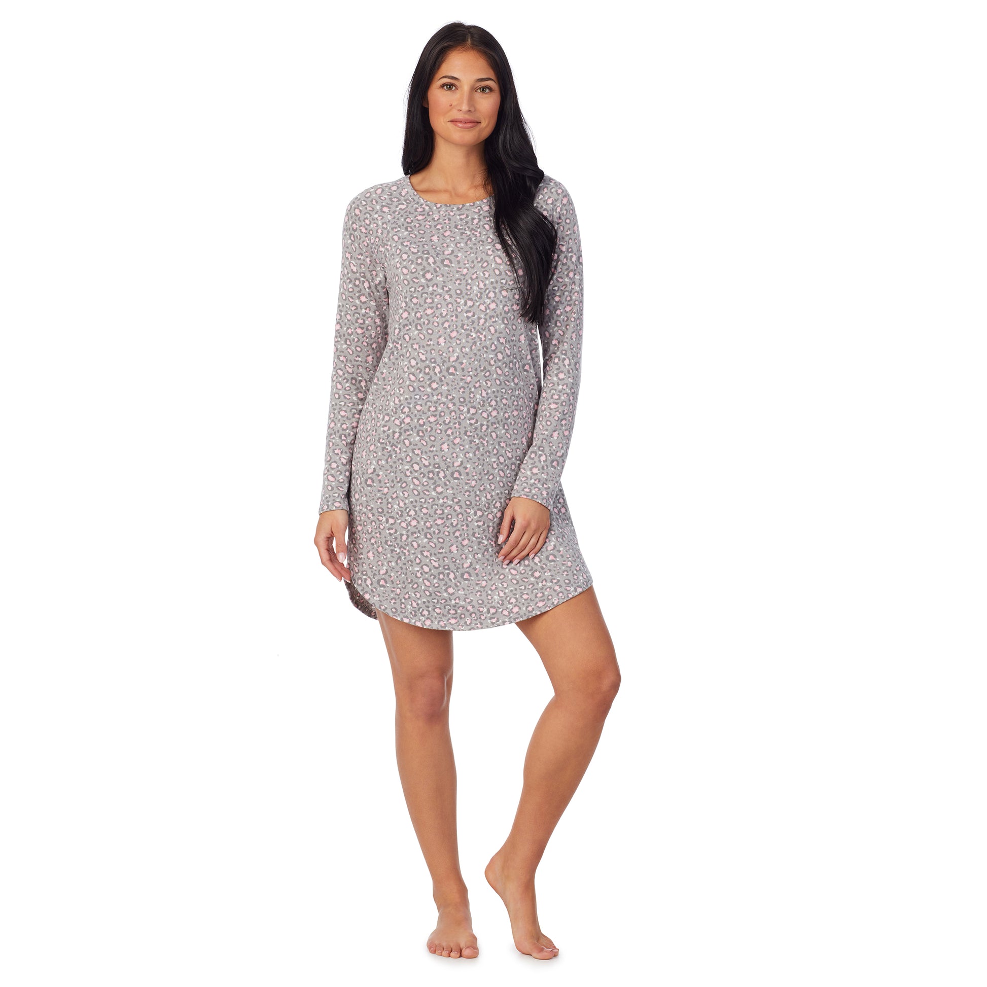 A lady wearing Brushed Sweater Knit Long Sleeve Sleepshirt