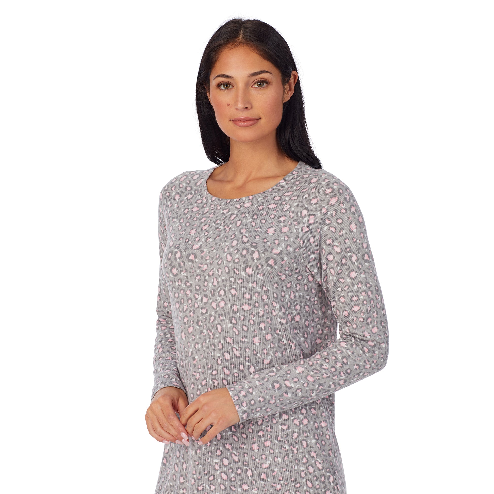 A lady wearing Brushed Sweater Knit Long Sleeve Sleepshirt