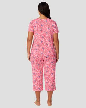 Cotton-Blend Short Sleeve Top With Cropped Pant Pajama Set PLUS