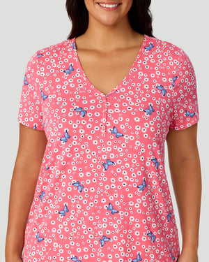 Cotton-Blend Short Sleeve Top With Cropped Pant Pajama Set PLUS