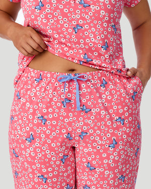 Cotton-Blend Short Sleeve Top With Cropped Pant Pajama Set PLUS