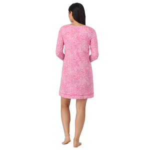 A lady wearing Cotton-Blend Long Sleeve Sleep Shirt in Pink Animal back view