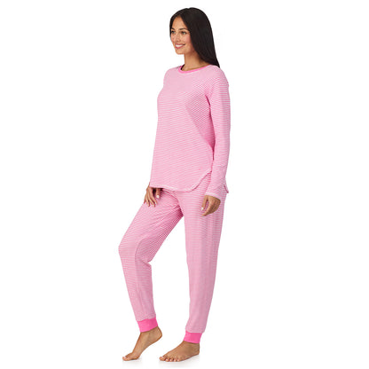 A lady wearing Brushed Sweater Knit Long Sleeve Top with Jogger 2-Pc Pajama Set