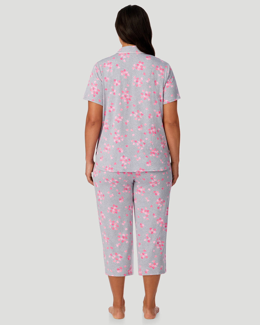 Cotton-Blend Short Sleeve Notch Collar With Cropped Pant Pajama Set PLUS