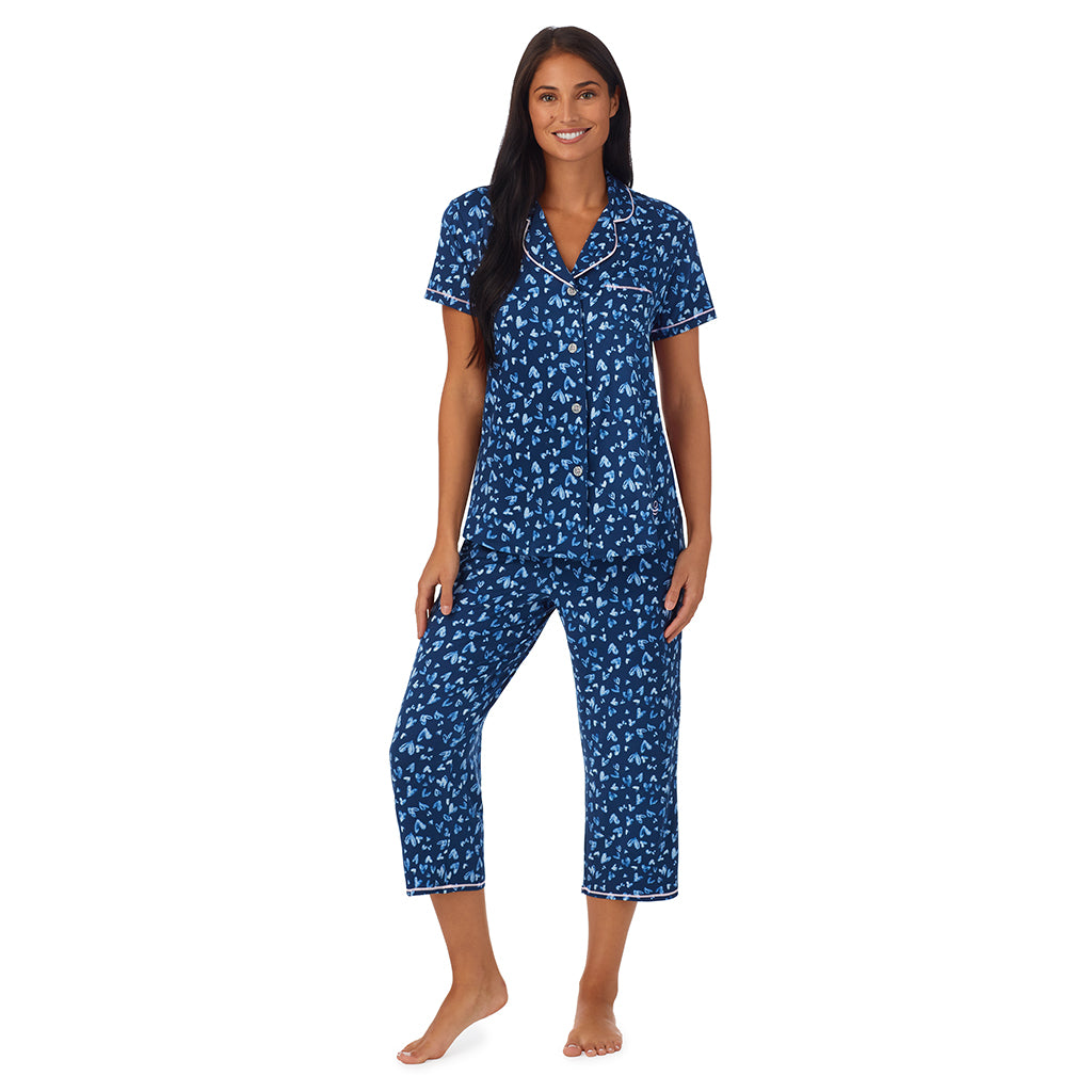 Sueded Poly Spandex Short Sleeve Notch 2-Pc Pajama Set