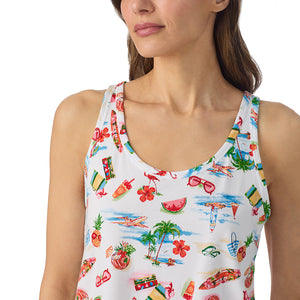  A lady wearing Cotton-Blend Tank with Short 2-Pc Pajama Set in Summer Landscape posing close up view pose
