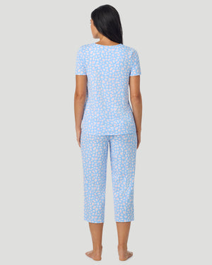 Cotton-Blend Short Sleeve Top With Cropped Pant Pajama Set