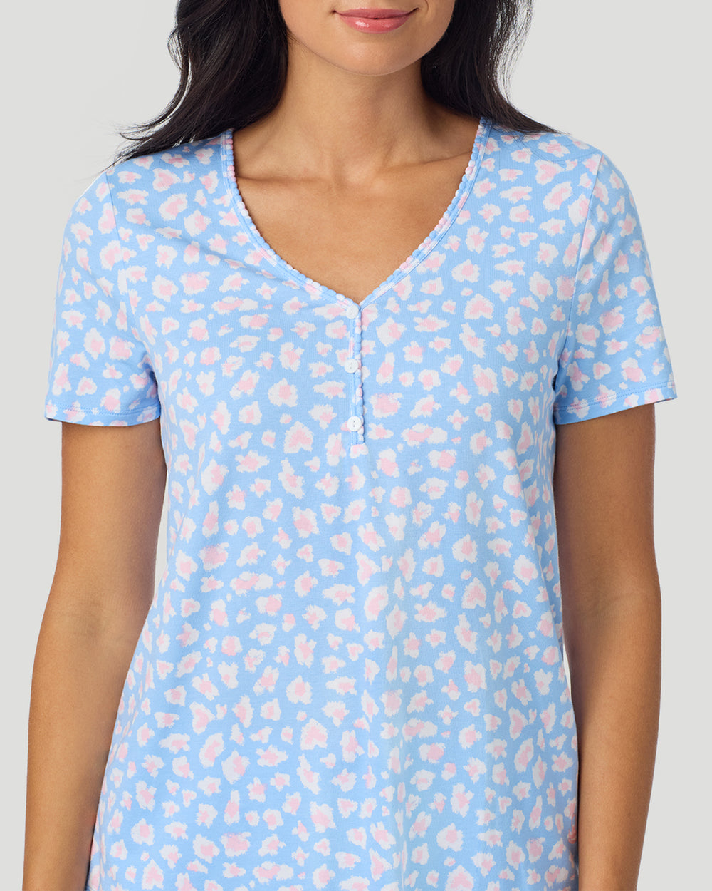 Cotton-Blend Short Sleeve Top With Cropped Pant Pajama Set