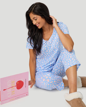 Cotton-Blend Short Sleeve Top With Cropped Pant Pajama Set