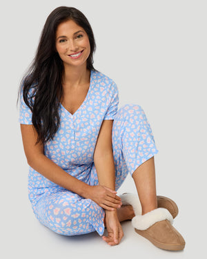 Cotton-Blend Short Sleeve Top With Cropped Pant Pajama Set