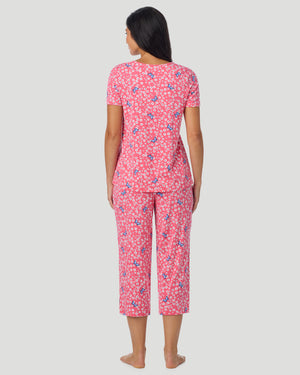 Cotton-Blend Short Sleeve Top With Cropped Pant Pajama Set