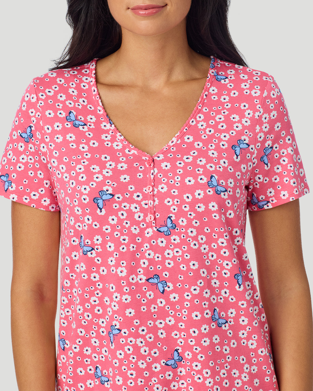 Cotton-Blend Short Sleeve Top With Cropped Pant Pajama Set