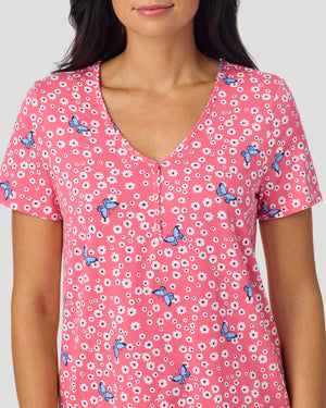 Cotton-Blend Short Sleeve Top With Cropped Pant Pajama Set