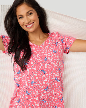Cotton-Blend Short Sleeve Top With Cropped Pant Pajama Set