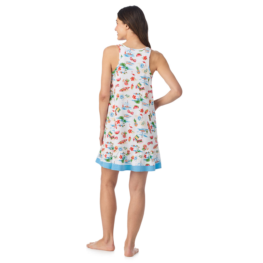 A lady wearing Cotton-Blend Sleeveless Sleep Chemise in Summer Landscape posing back view pose