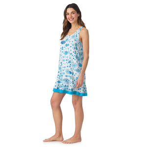  A lady wearing Cotton-Blend Sleeveless Sleep Chemise in Fish posing side angle view pose