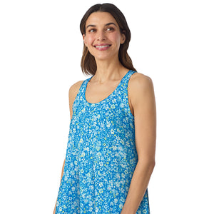  A lady wearing Cotton-Blend Sleeveless Sleep Chemise in Blue Ditsy posing close up view pose