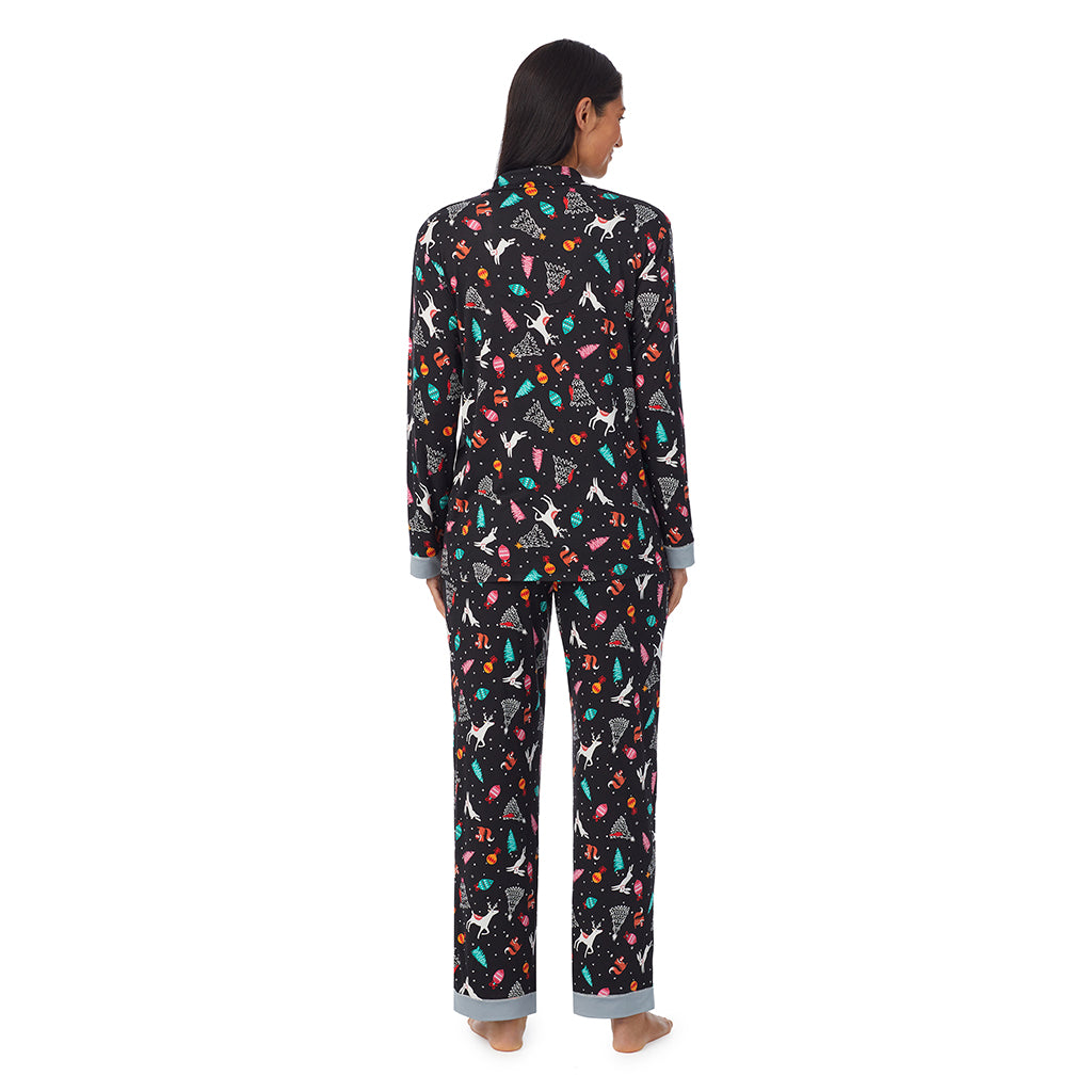 Sueded Poly Spandex Long Sleeve Notch 2-Pc Pajama Set