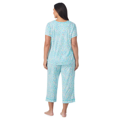 A Plus size lady wearing Cotton-Blend Sleeveless Sleep Midi-Gown PLUS in Teal Heart Animal posing back view pose