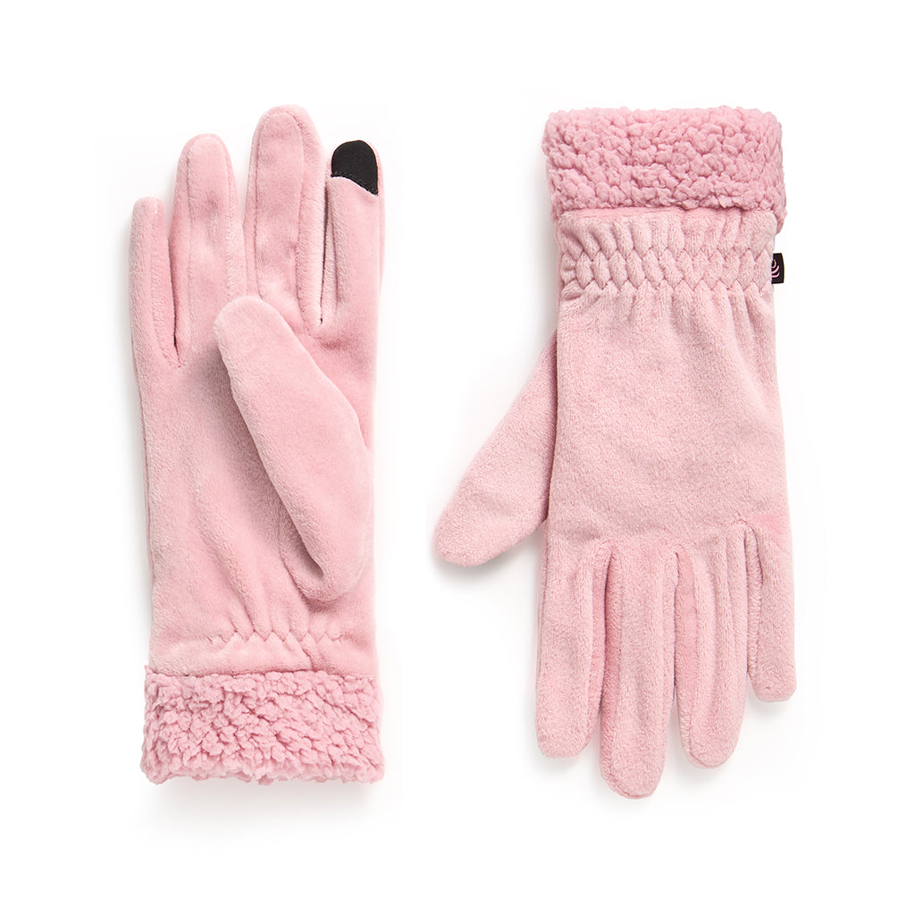 Dusty Pink; @Double Plush Velour and Faux Fur Gloves with Sherpa Cuff