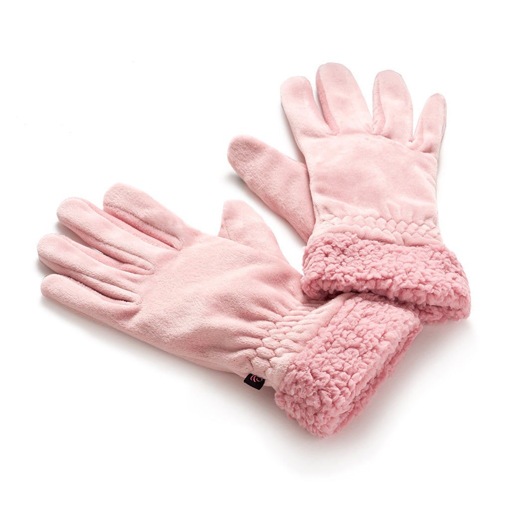 Double Plush Velour and Faux Fur Gloves with Sherpa Cuff