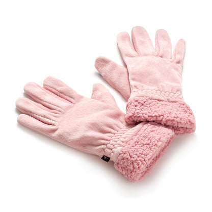 Dusty Pink; @Double Plush Velour and Faux Fur Gloves with Sherpa Cuff