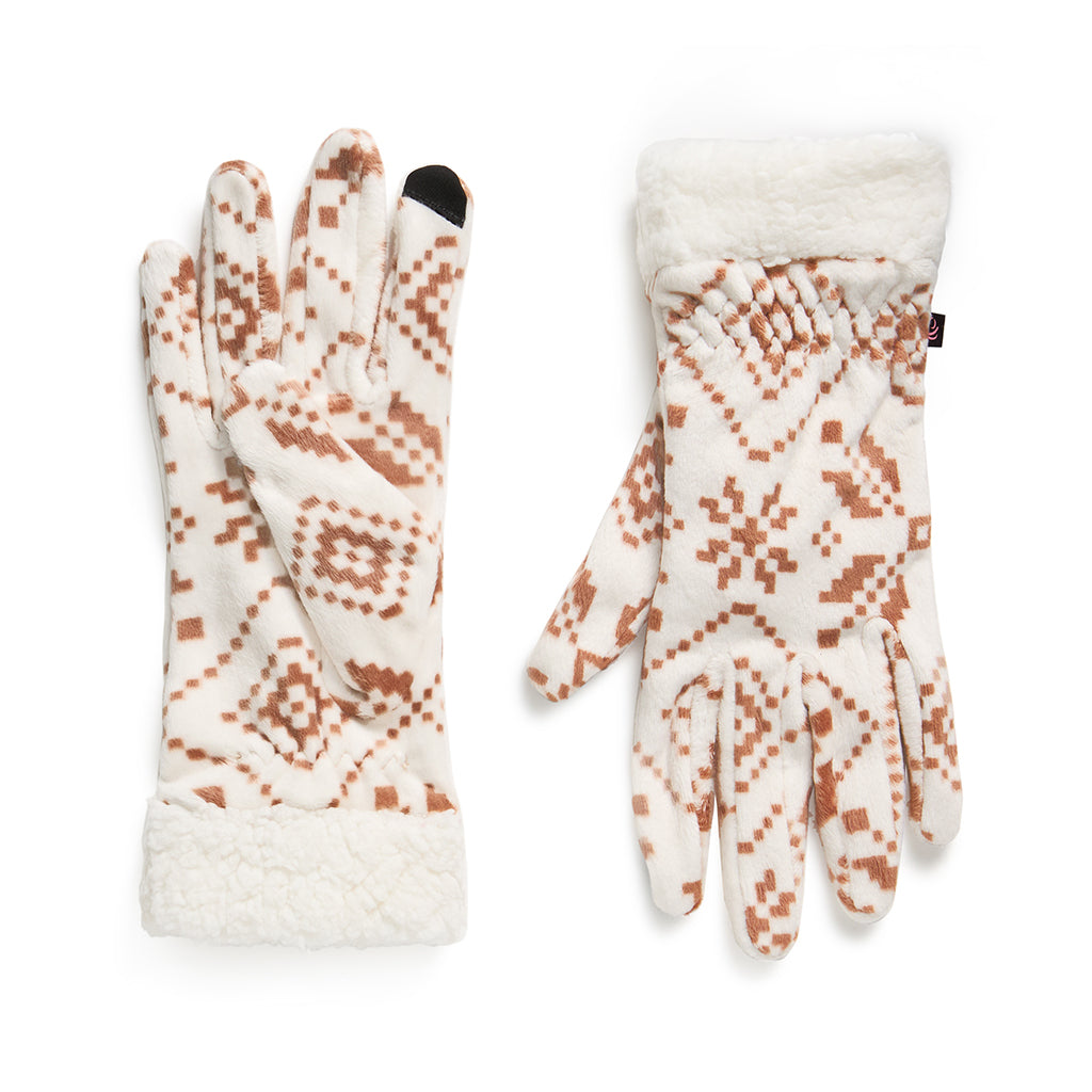 Fairisle Ivory; @Double Plush Velour and Faux Fur Gloves with Sherpa Cuff