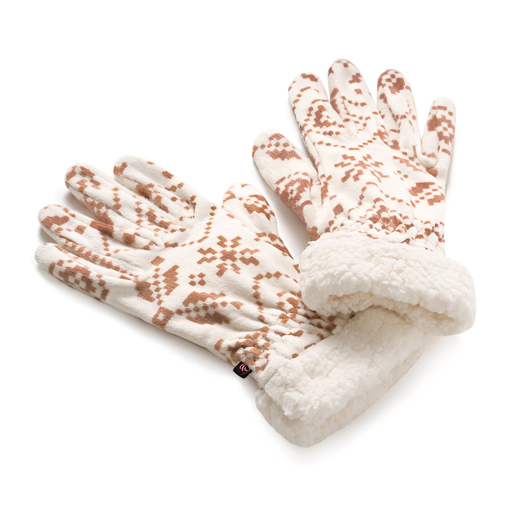 Fairisle Ivory; @Double Plush Velour and Faux Fur Gloves with Sherpa Cuff