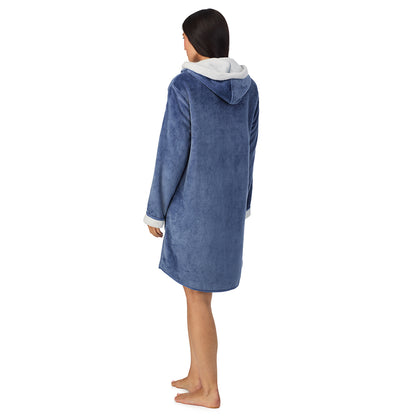 A lady wearing Chenille Zip Robe with Hood
