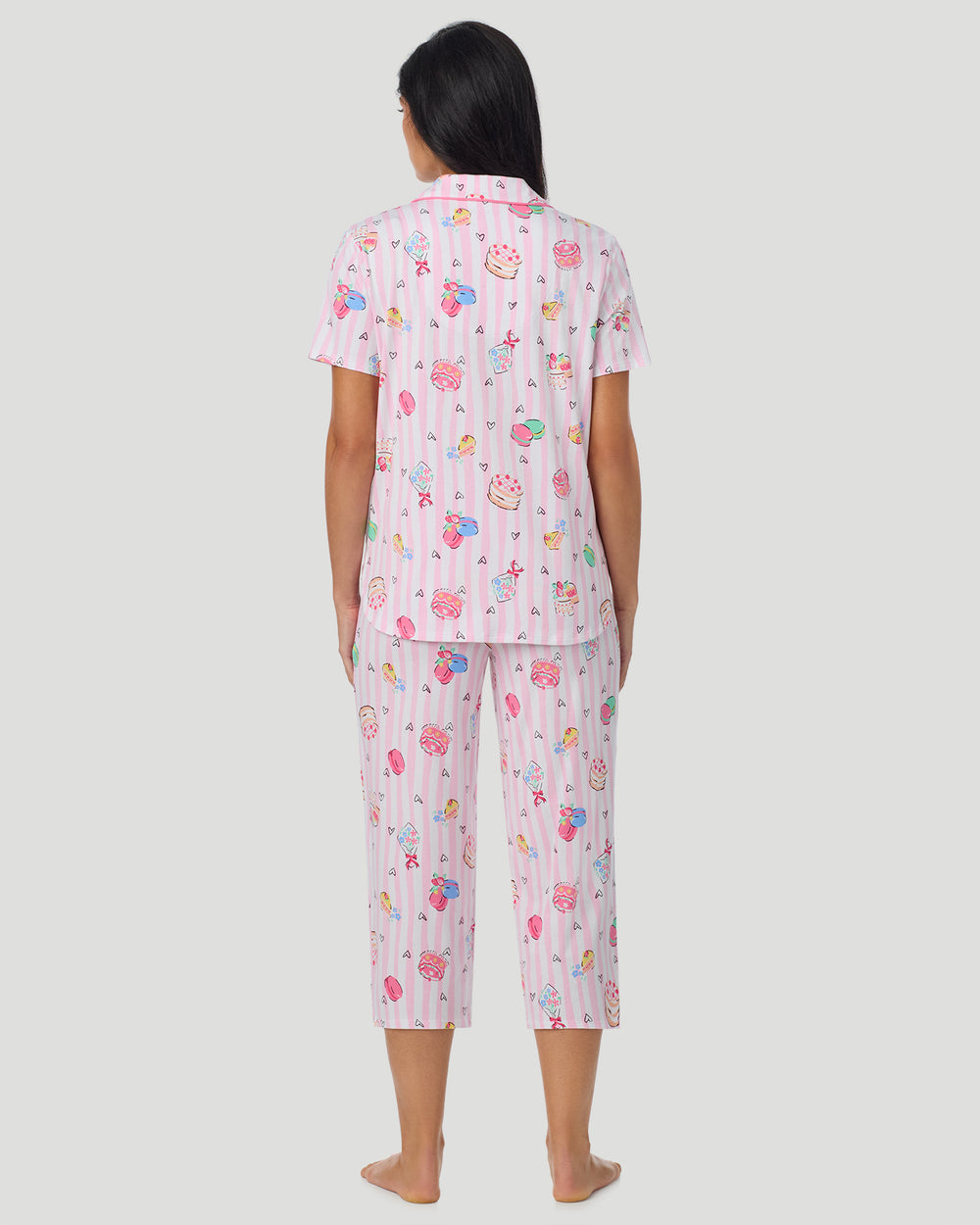 Cotton-Blend Short Sleeve Notch Collar With Cropped Pant Pajama Set