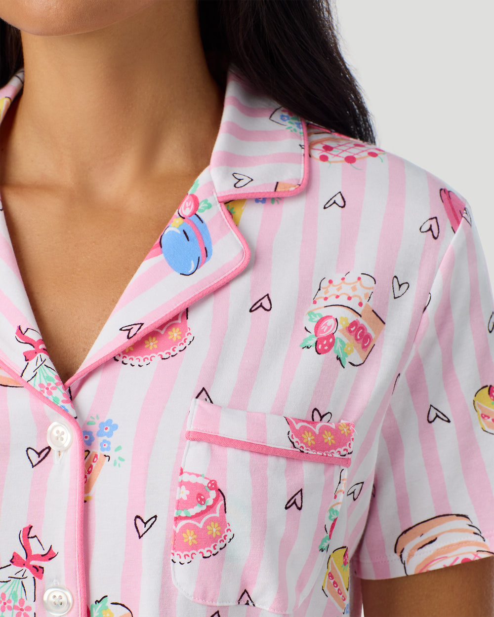 Cotton-Blend Short Sleeve Notch Collar With Cropped Pant Pajama Set