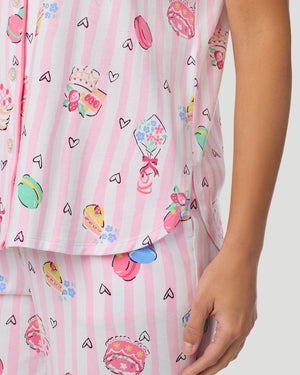 Cotton-Blend Short Sleeve Notch Collar With Cropped Pant Pajama Set