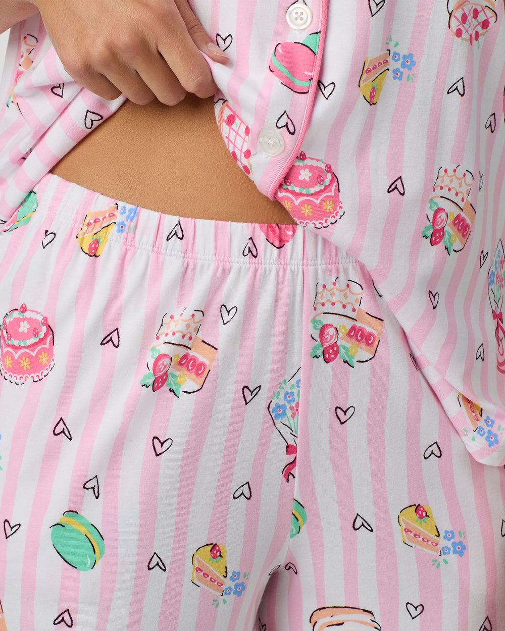 Cotton-Blend Short Sleeve Notch Collar With Cropped Pant Pajama Set