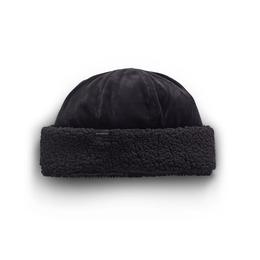 Black;@Double Plush Velour Hat with Sherpa Cuff