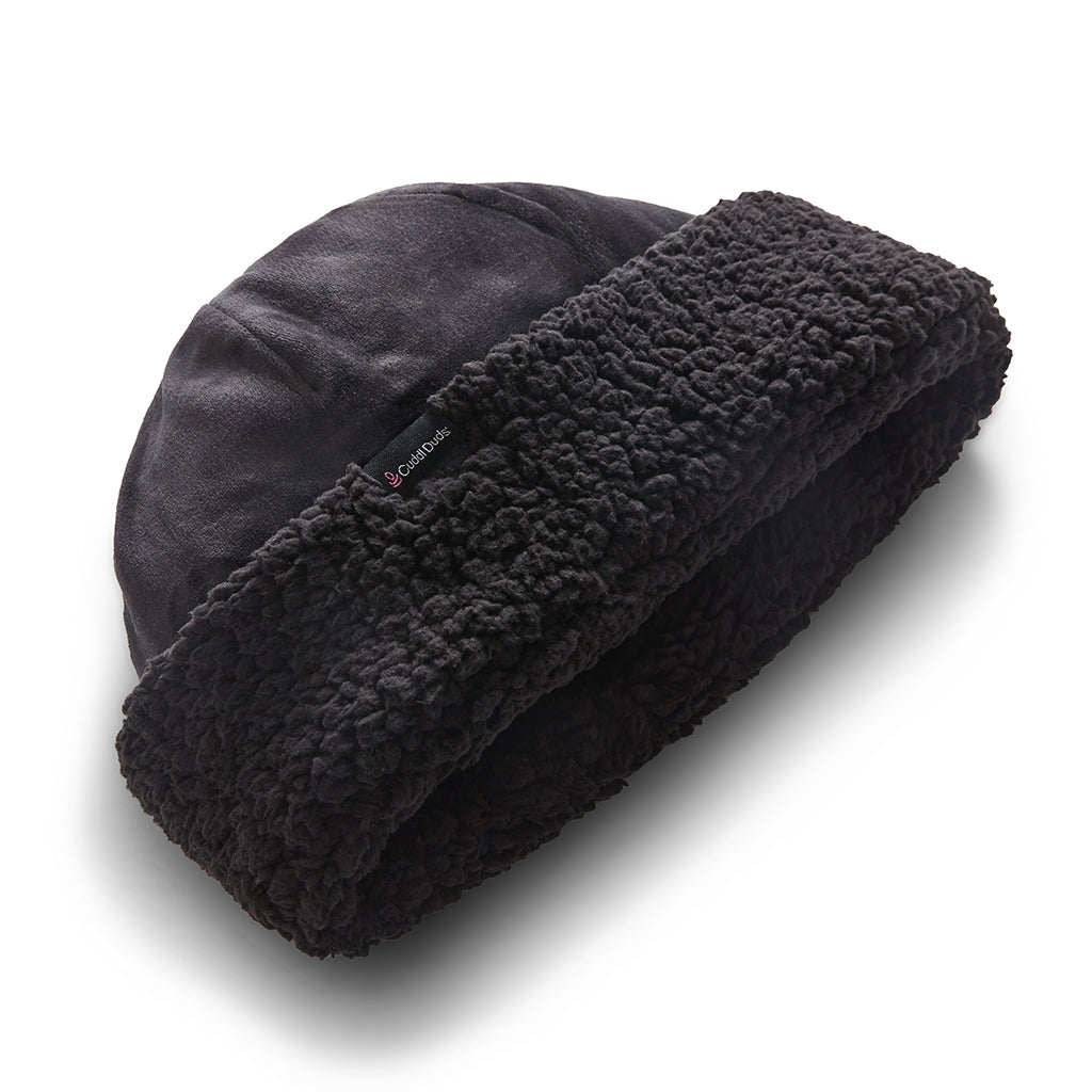 Black;@Double Plush Velour Hat with Sherpa Cuff