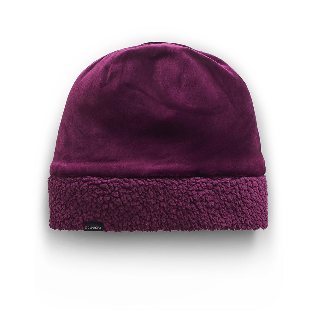 Purple Beet;@Double Plush Velour Hat with Sherpa Cuff