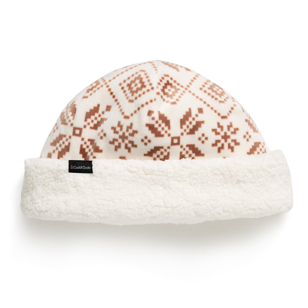 Fairisle Ivory; @Double Plush Velour Hat with Sherpa Cuff