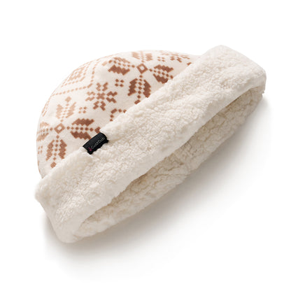 Fairisle Ivory; @Double Plush Velour Hat with Sherpa Cuff