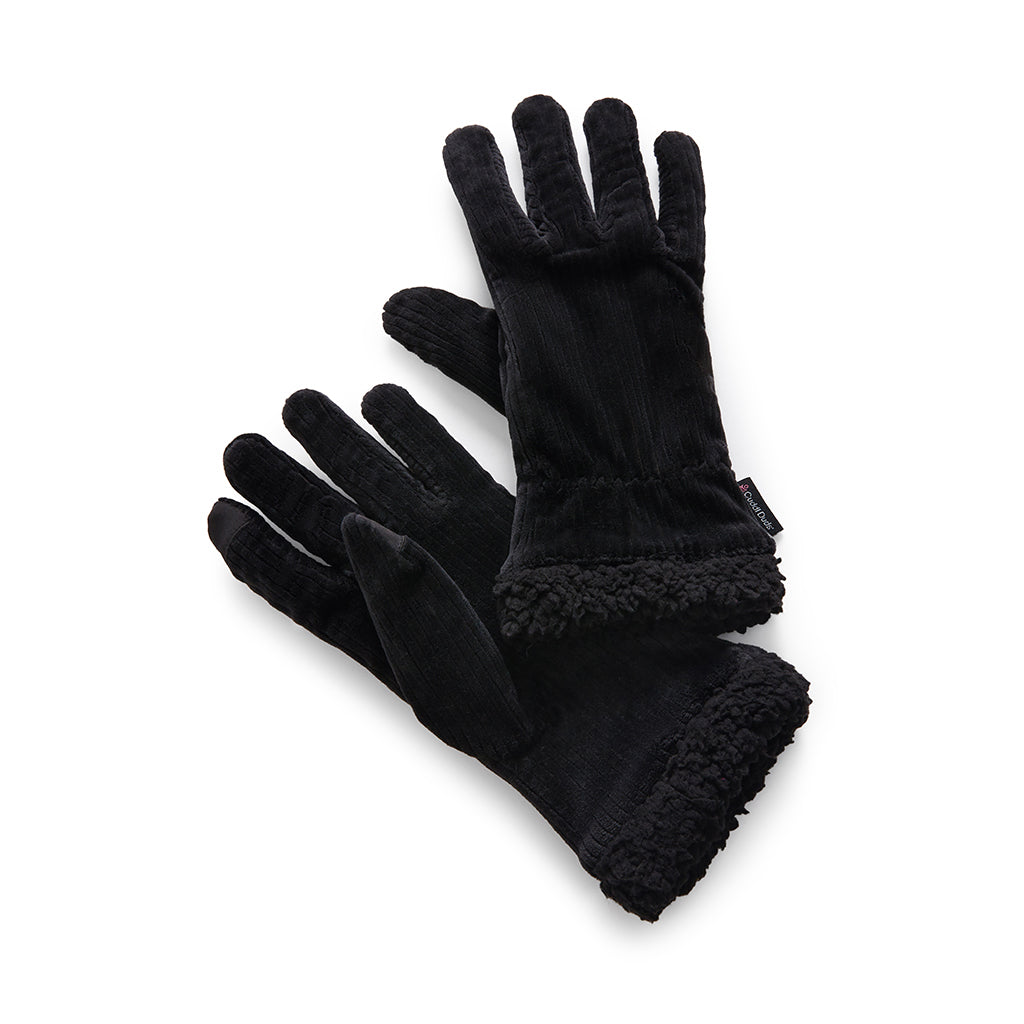 Black;@Velour Corduroy Glove with Cloud Fleece Cuff