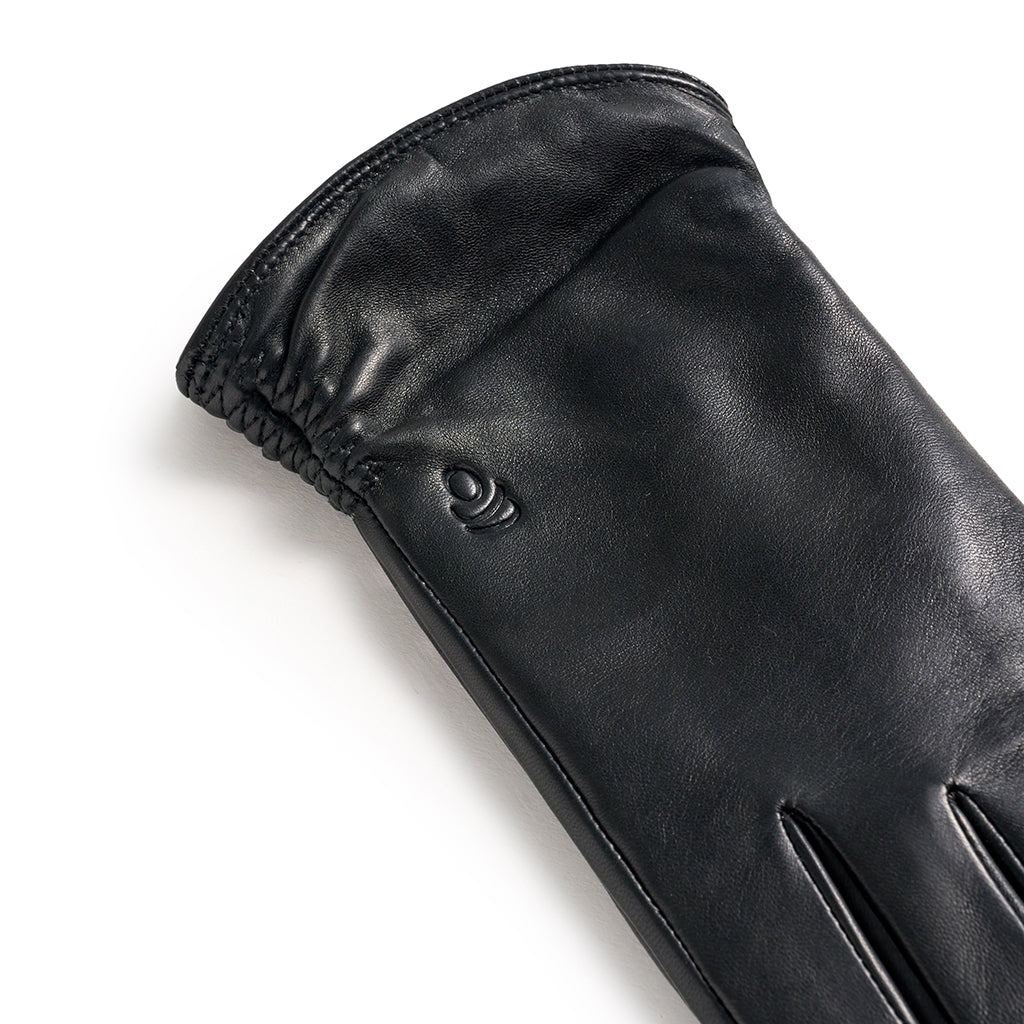 Black;@Ruched Leather Touchscreen Gloves
