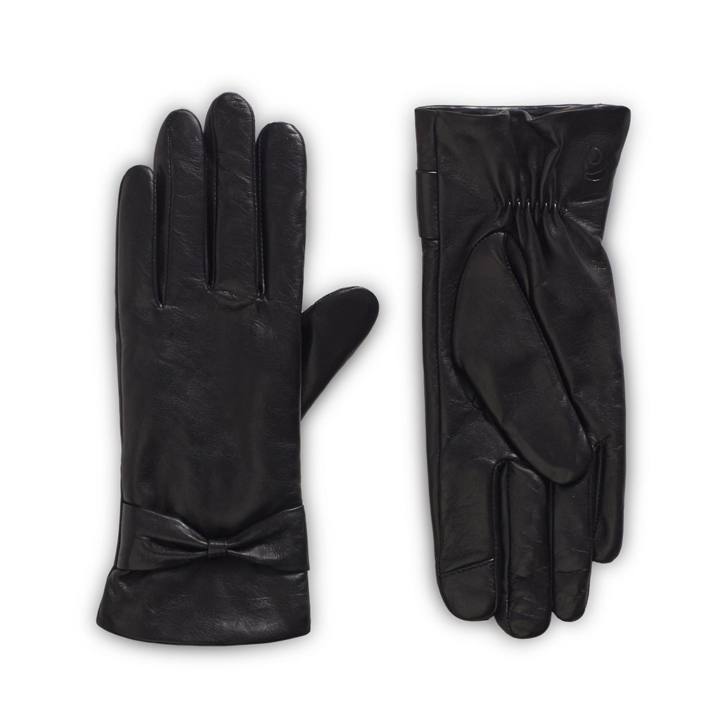 Black;@Leather Glove with Bow